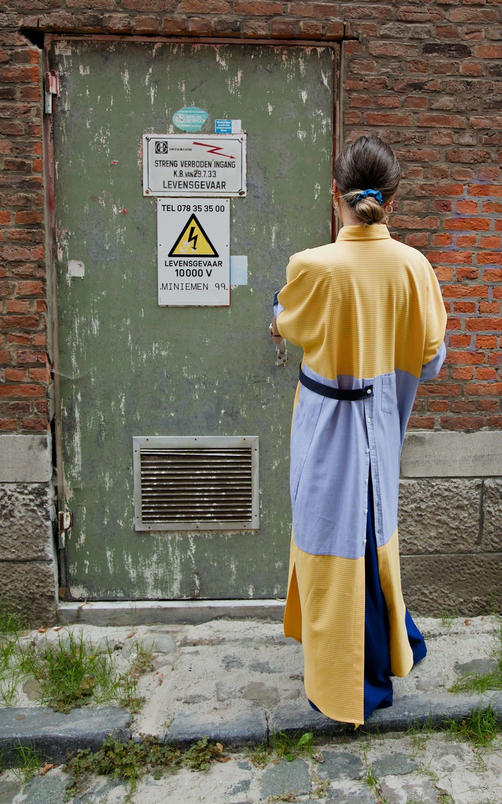 DUSK DRESS - Yellow/white check with light blue shirt fabric