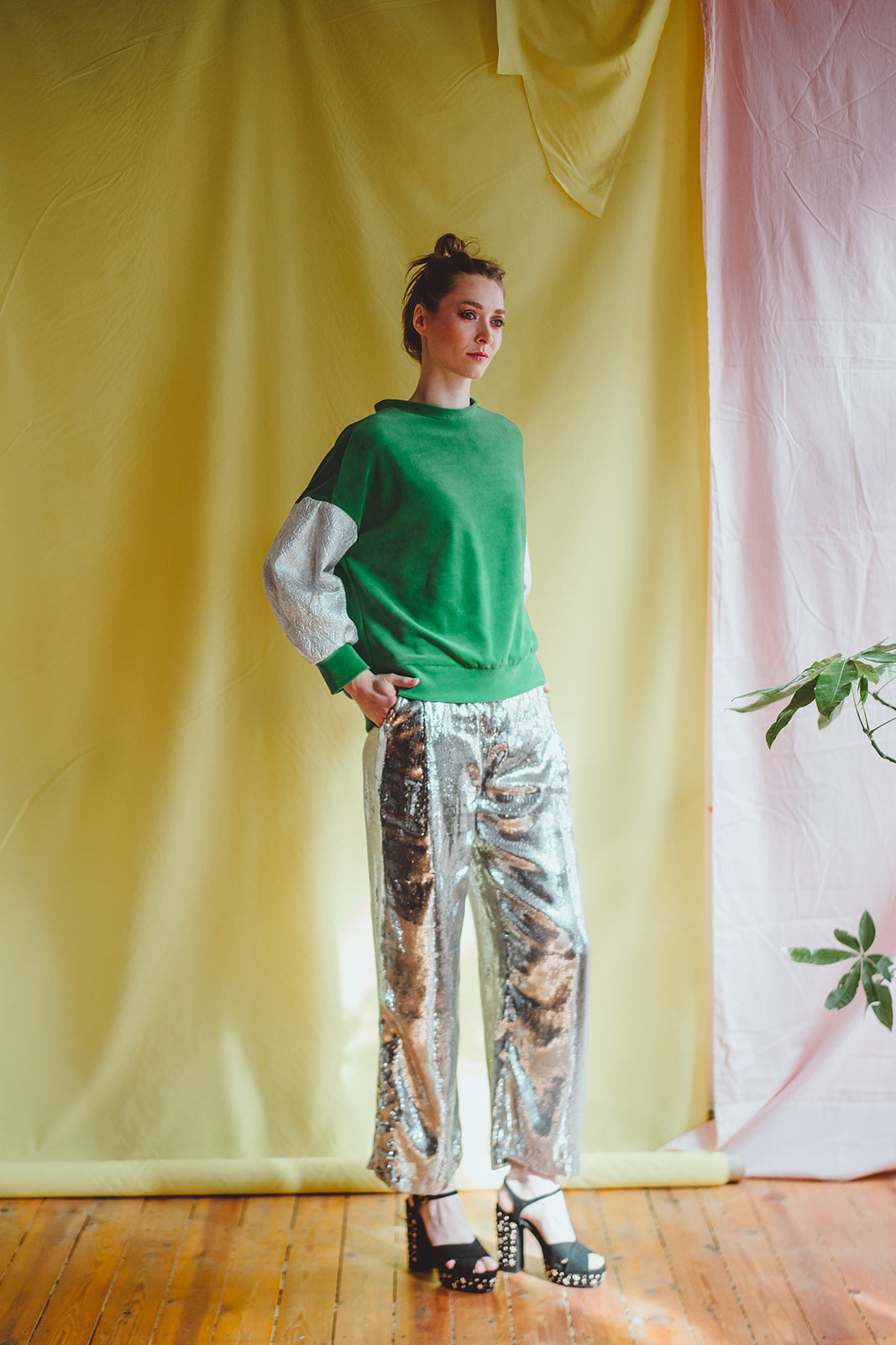 GLORIA PANTS - Silver sequins