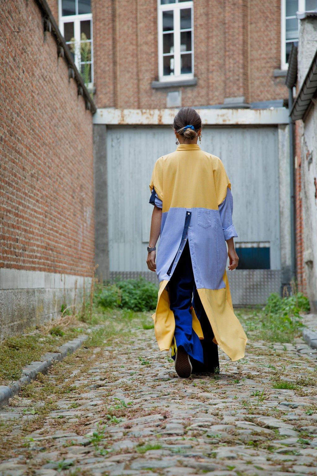 DUSK DRESS - Yellow/white check with light blue shirt fabric