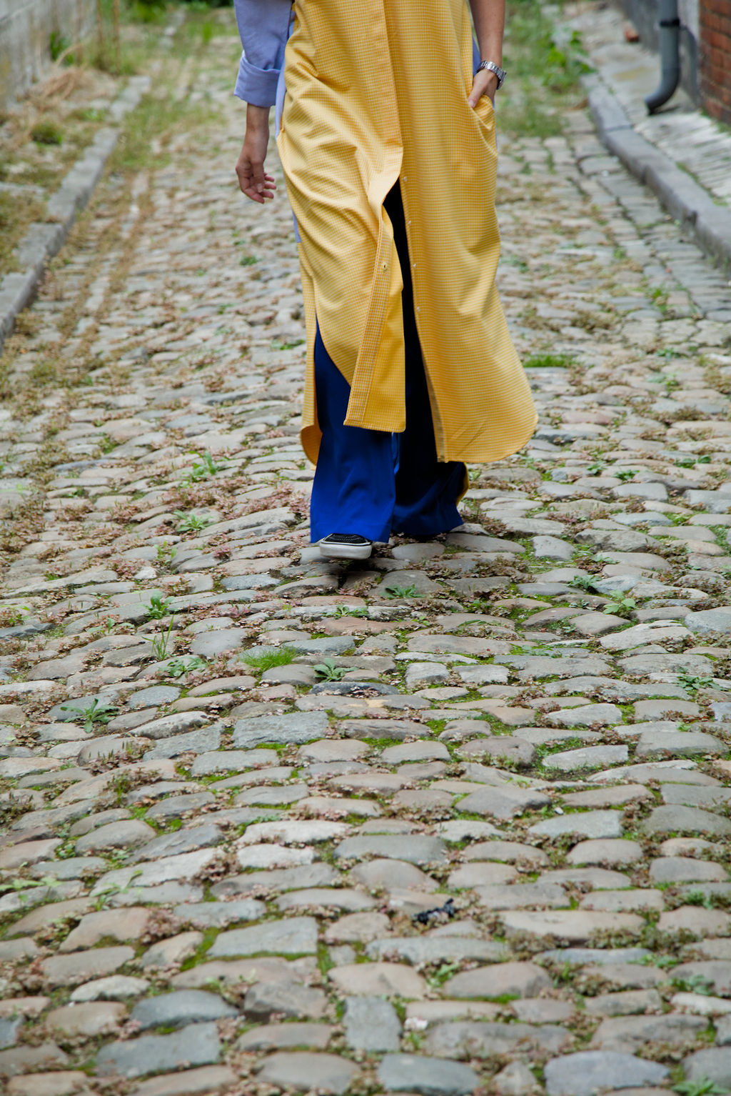 DUSK DRESS - Yellow/white check with light blue shirt fabric