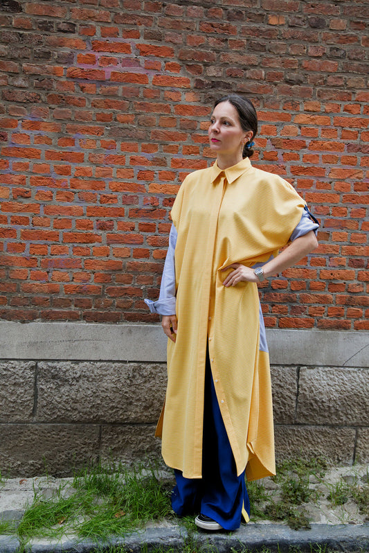 DUSK DRESS - Yellow/white check with light blue shirt fabric