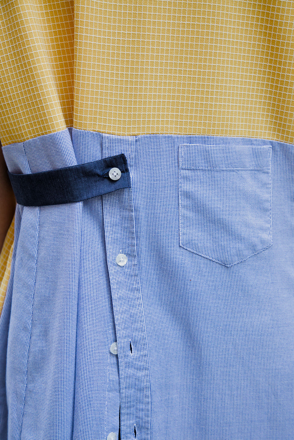 DUSK DRESS - Yellow/white check with light blue shirt fabric