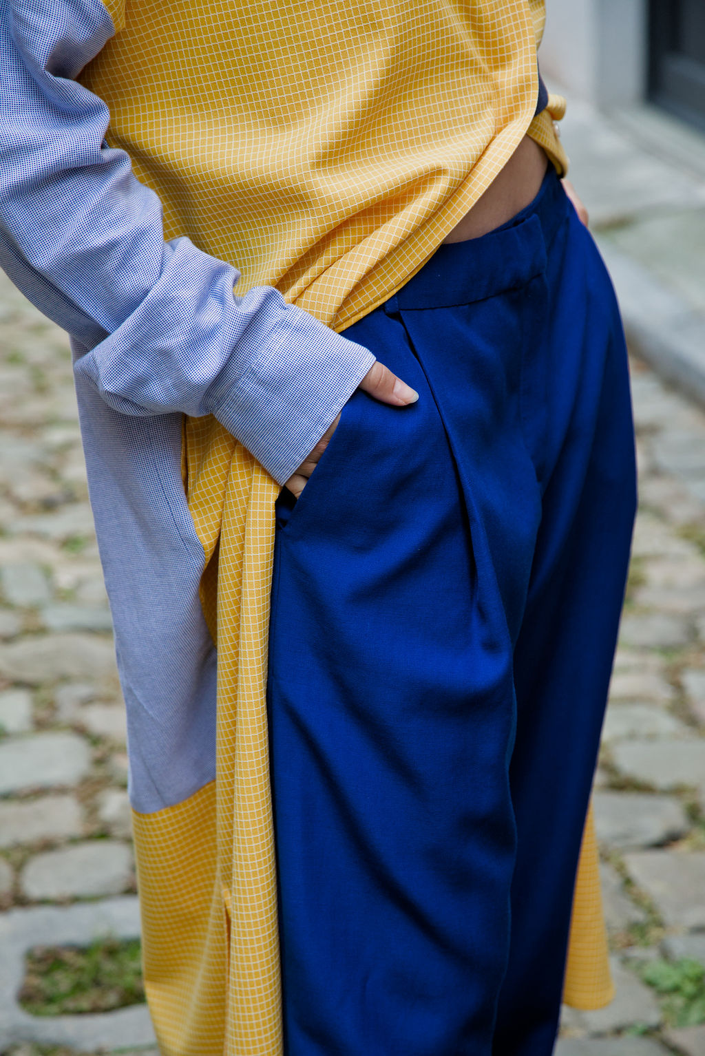 GLORIA PANTS - Blue/yellow