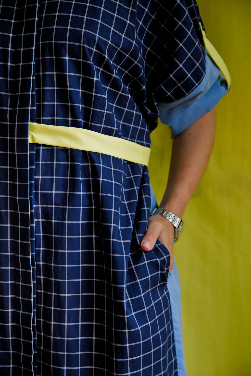 DUSK DRESS - Blue/white check with light blue shirt fabric