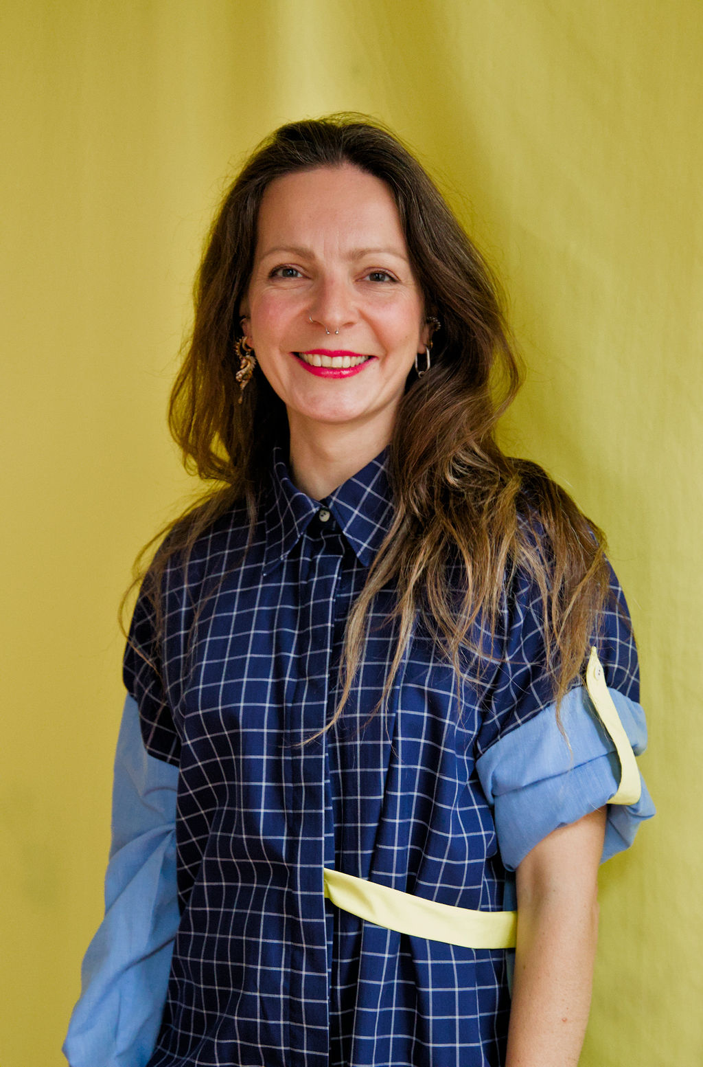 DUSK DRESS - Blue/white check with light blue shirt fabric