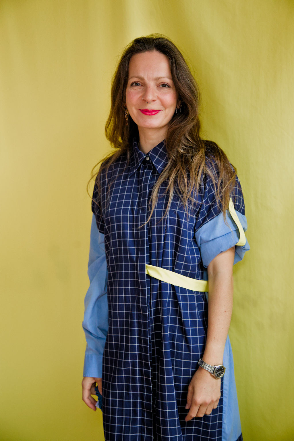 DUSK DRESS - Blue/white check with light blue shirt fabric