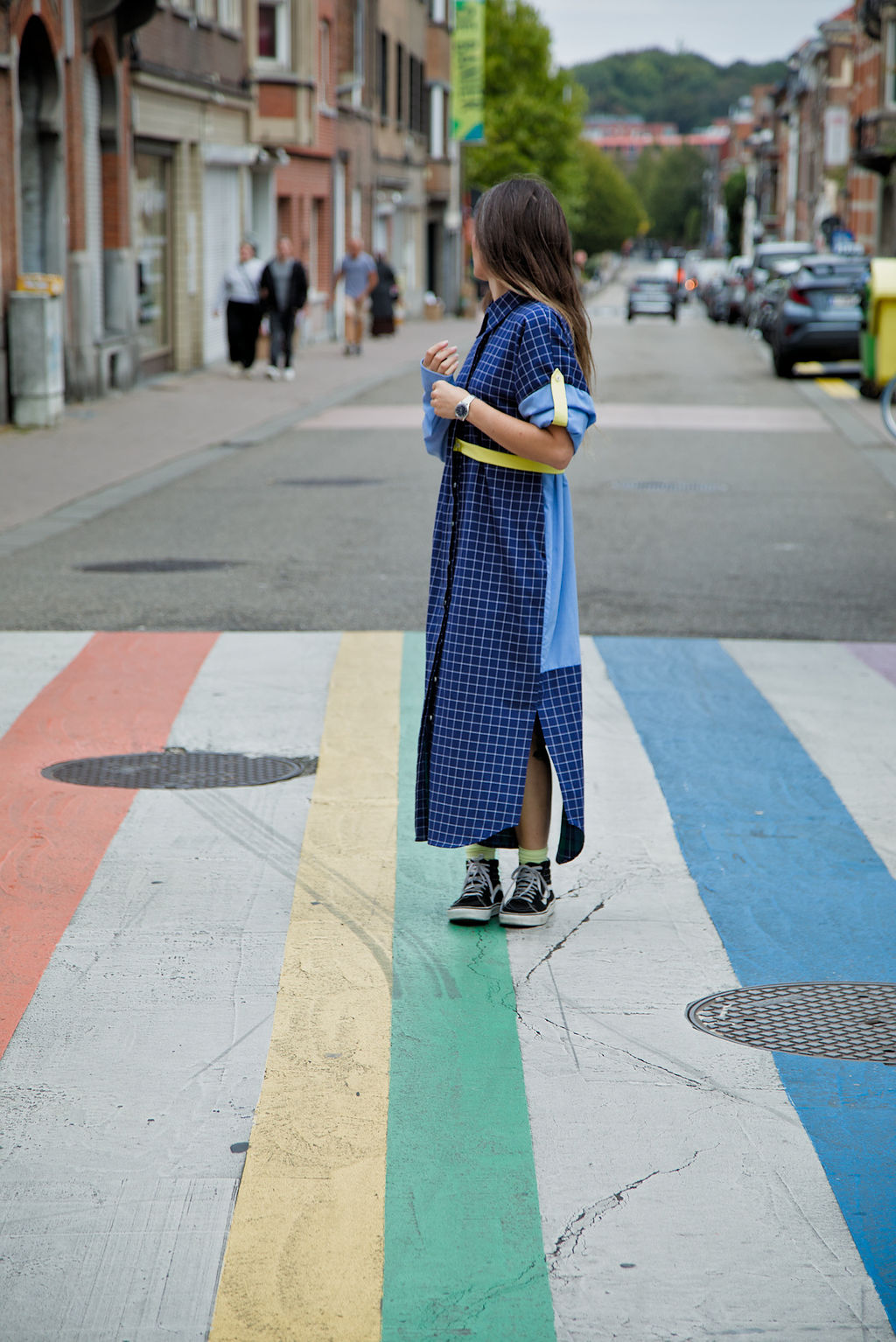 DUSK DRESS - Blue/white check with light blue shirt fabric