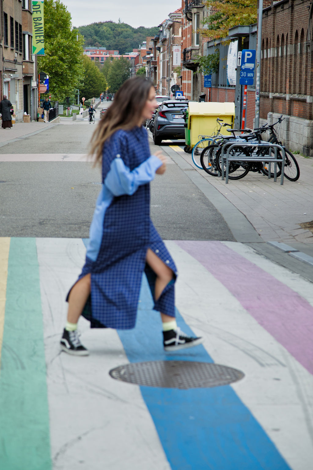 DUSK DRESS - Blue/white check with light blue shirt fabric