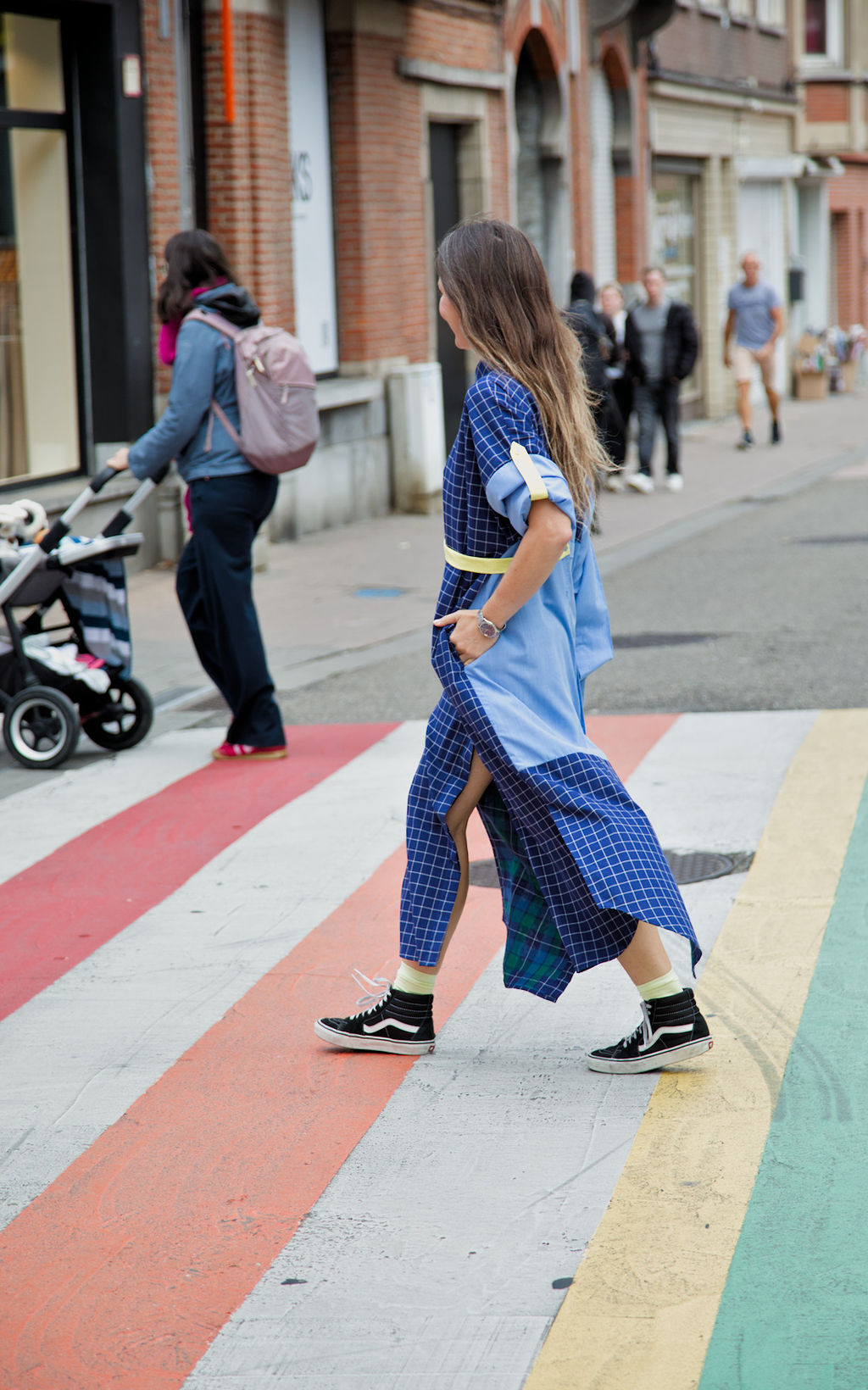 DUSK DRESS - Blue/white check with light blue shirt fabric