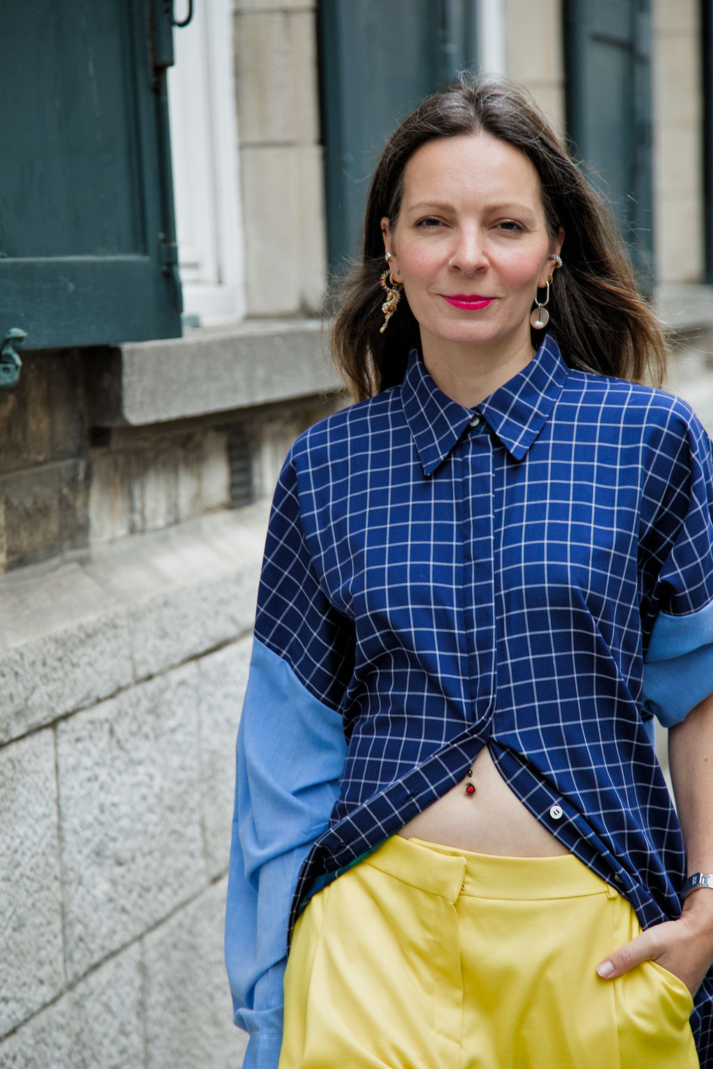 DUSK DRESS - Blue/white check with light blue shirt fabric