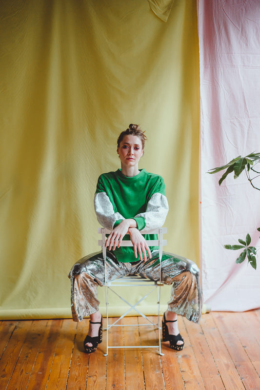 GLORIA PANTS - Silver sequins