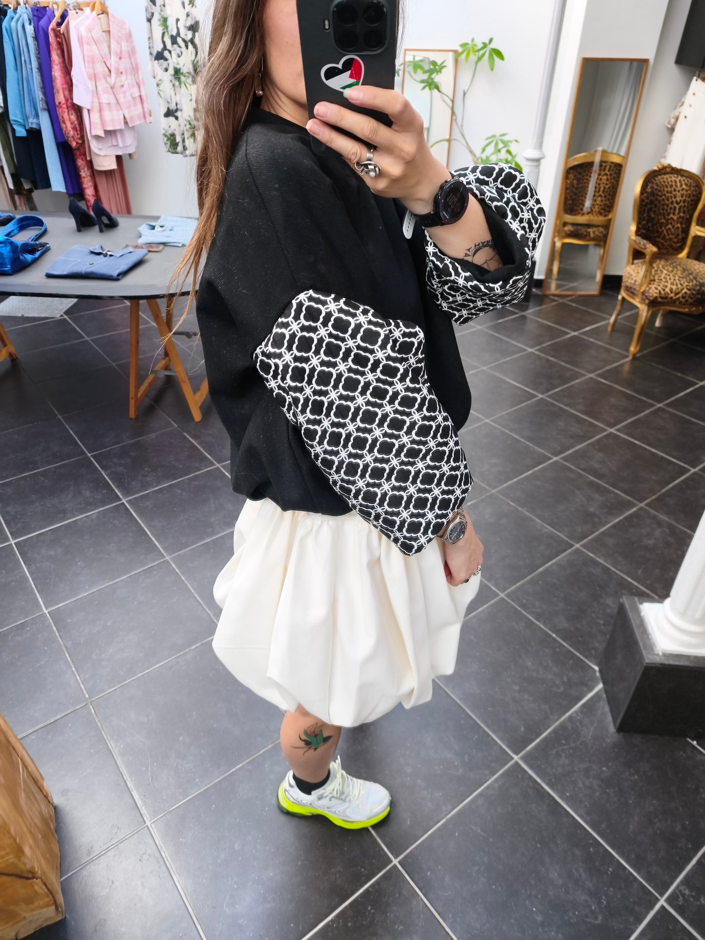 AIR sweater N°2 - Peach cotton sweater and blue brocade
