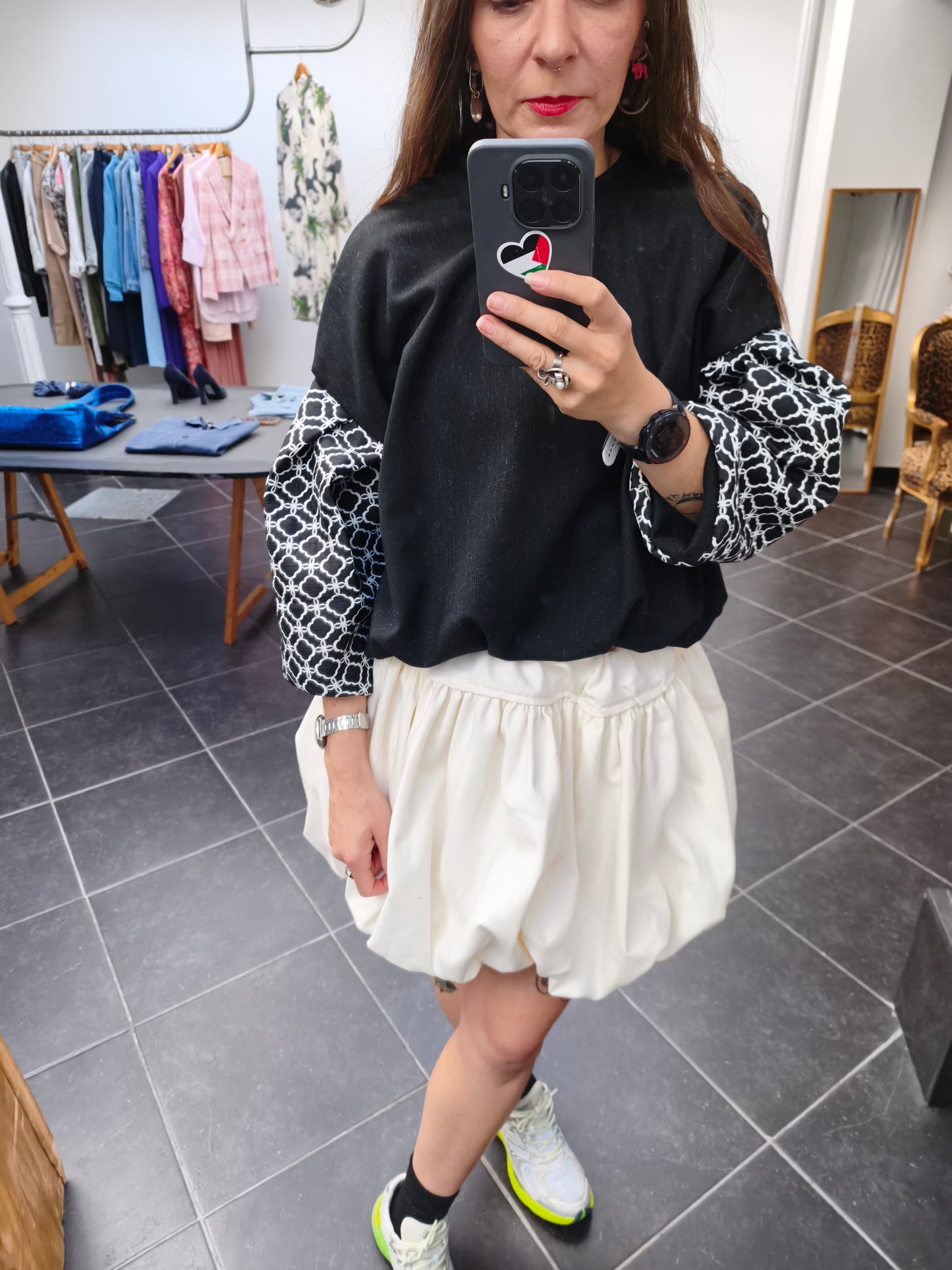 AIR sweater N°2 - Peach cotton sweater and blue brocade
