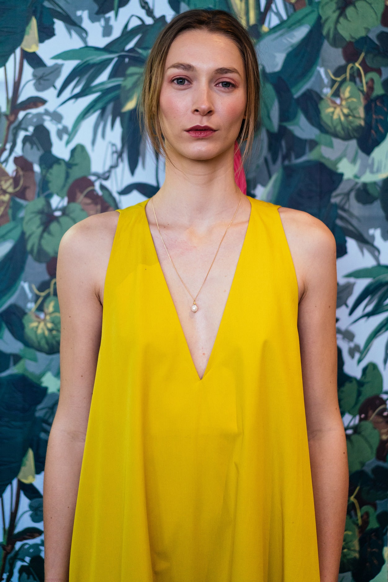 PEONY DRESS - Yellow with blue ruffle