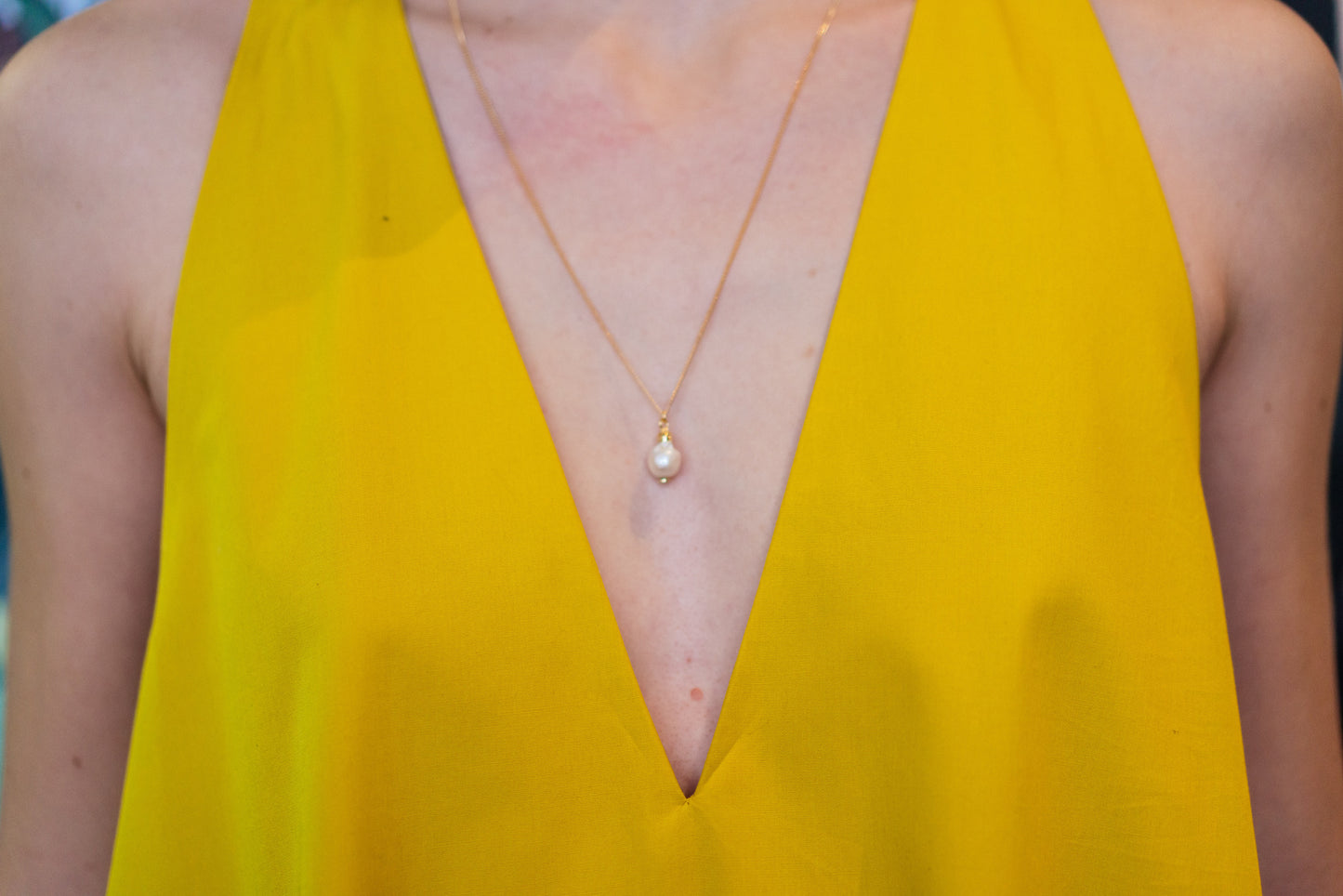 PEONY DRESS - Yellow with blue ruffle