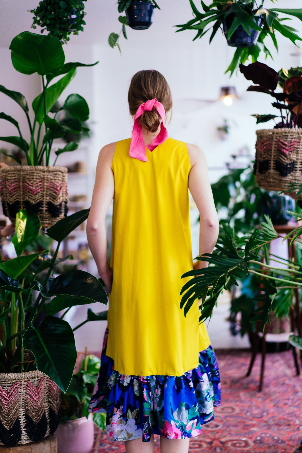 PEONY DRESS - Yellow with blue ruffle