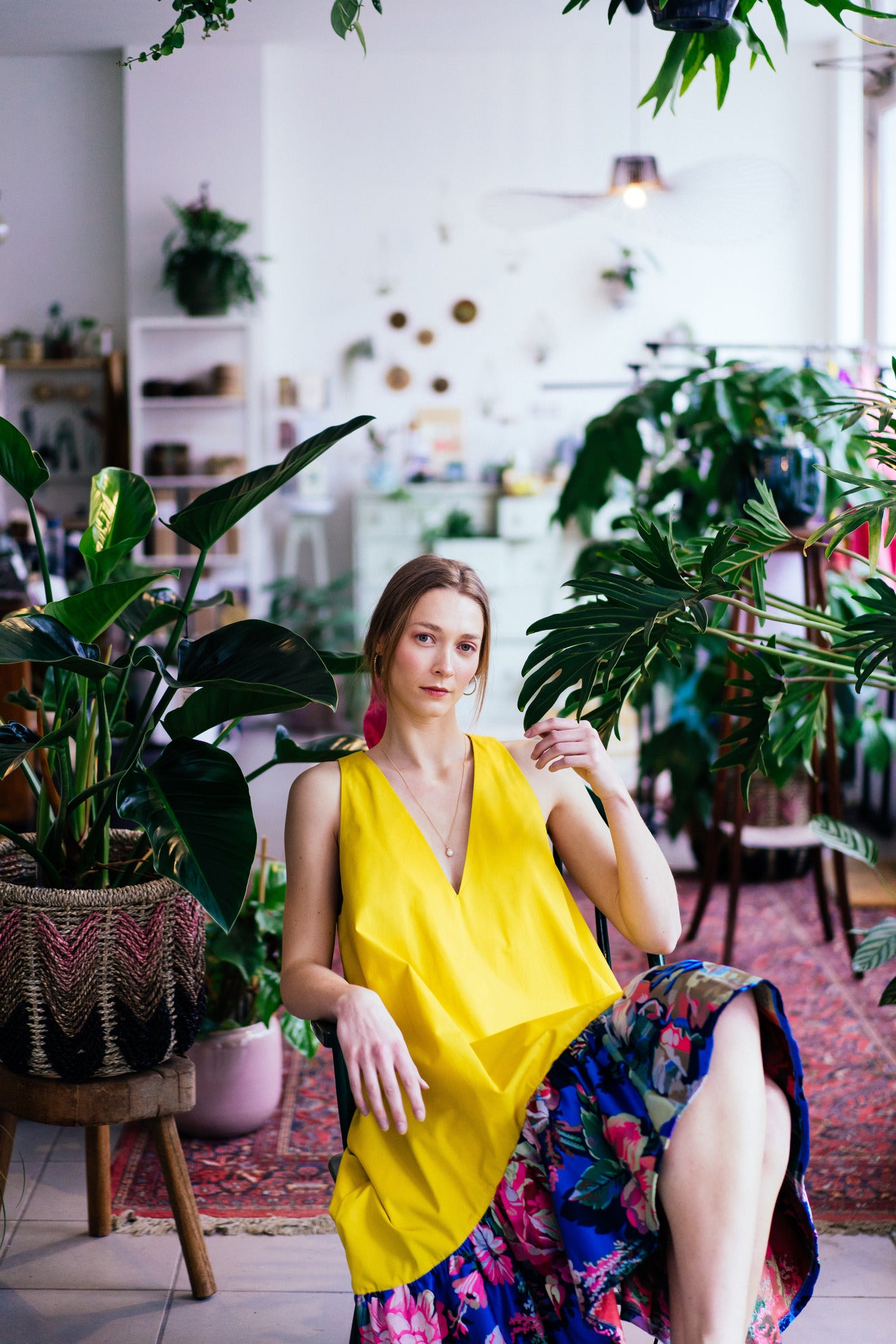 PEONY DRESS - Yellow with blue ruffle