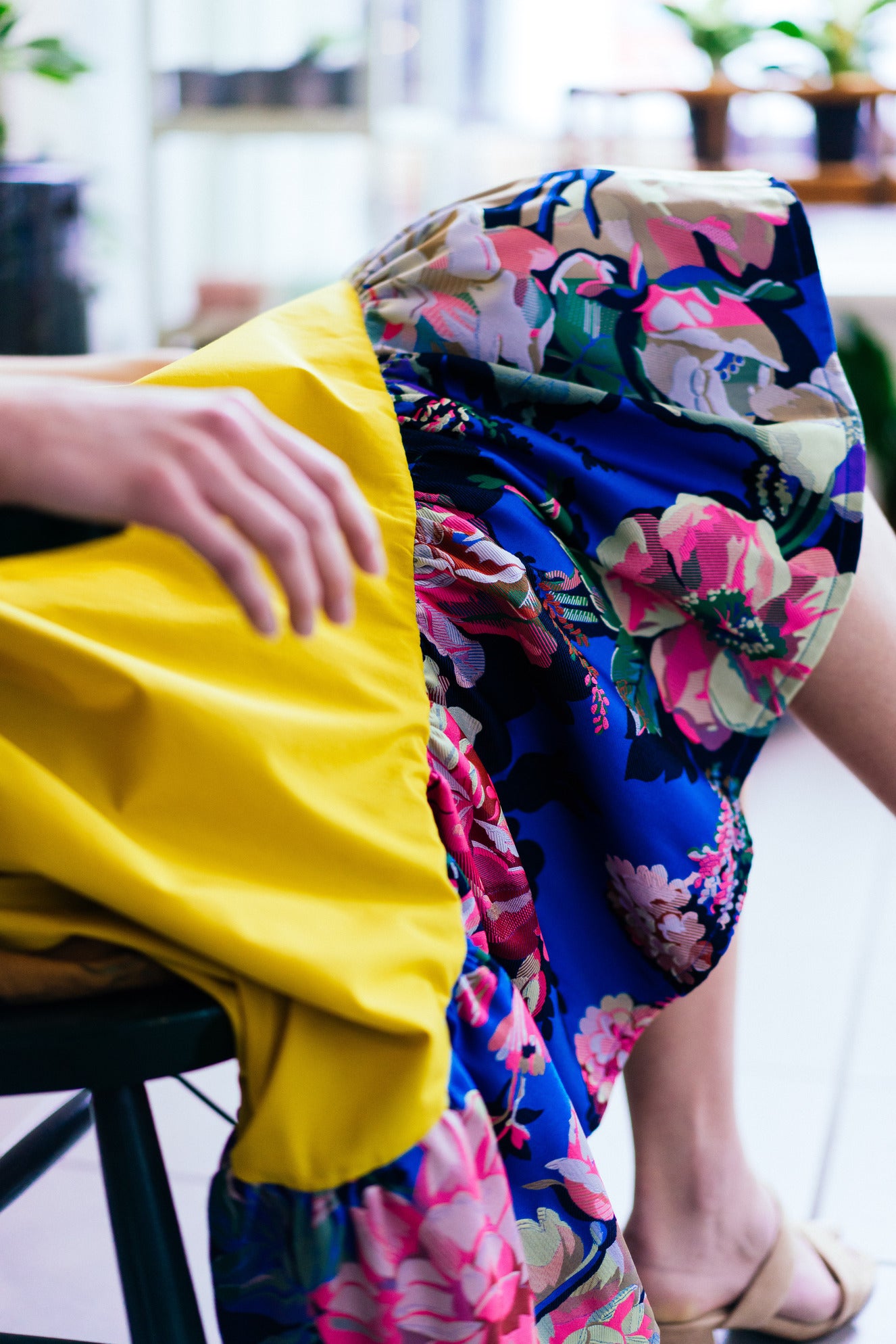 PEONY DRESS - Yellow with blue ruffle