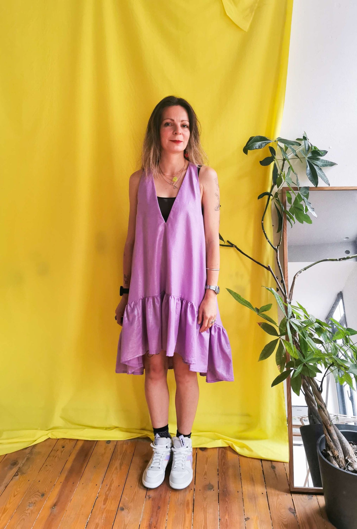 PEONY MINI DRESS - glossy lilac