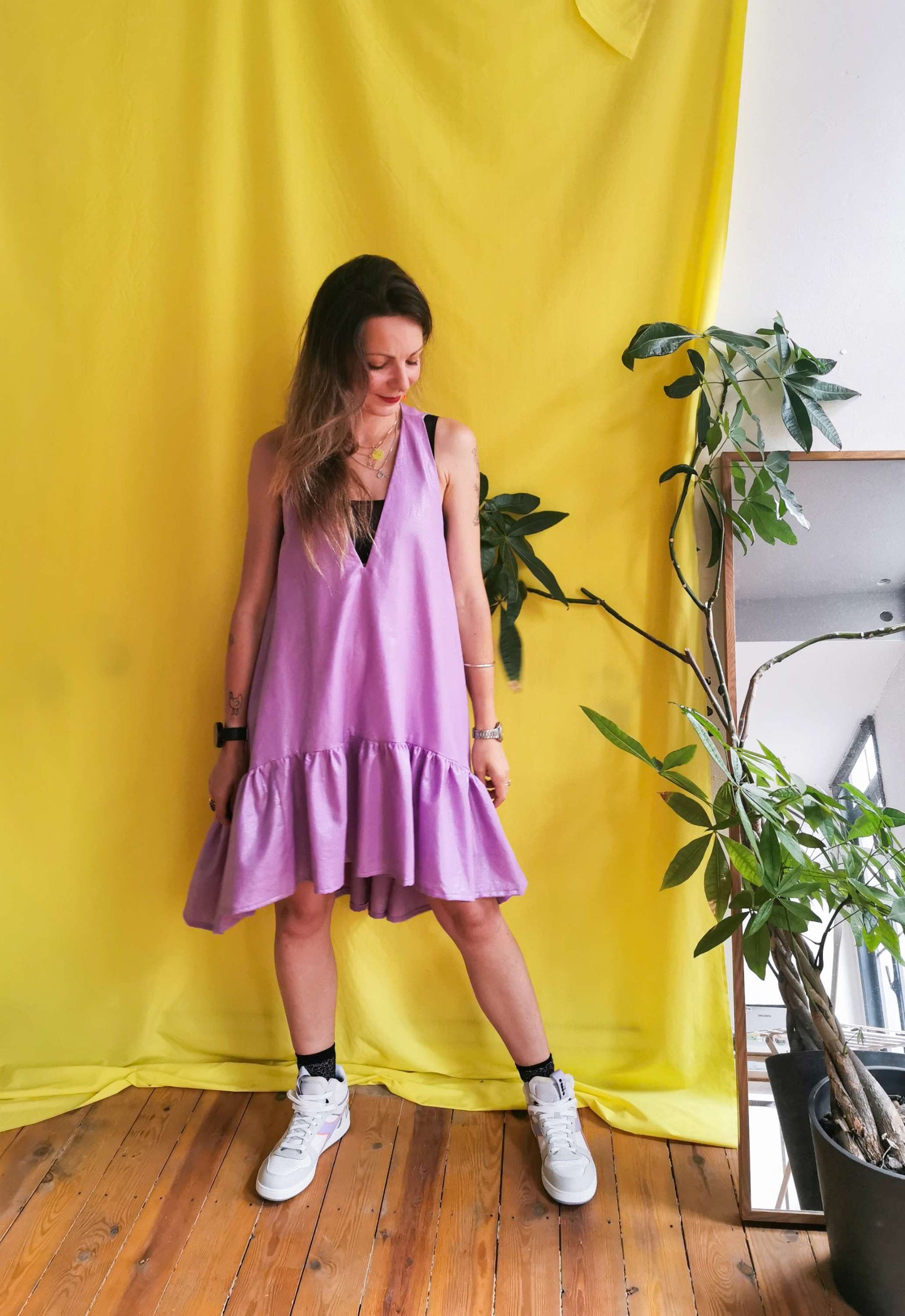 PEONY MINI DRESS - glossy lilac