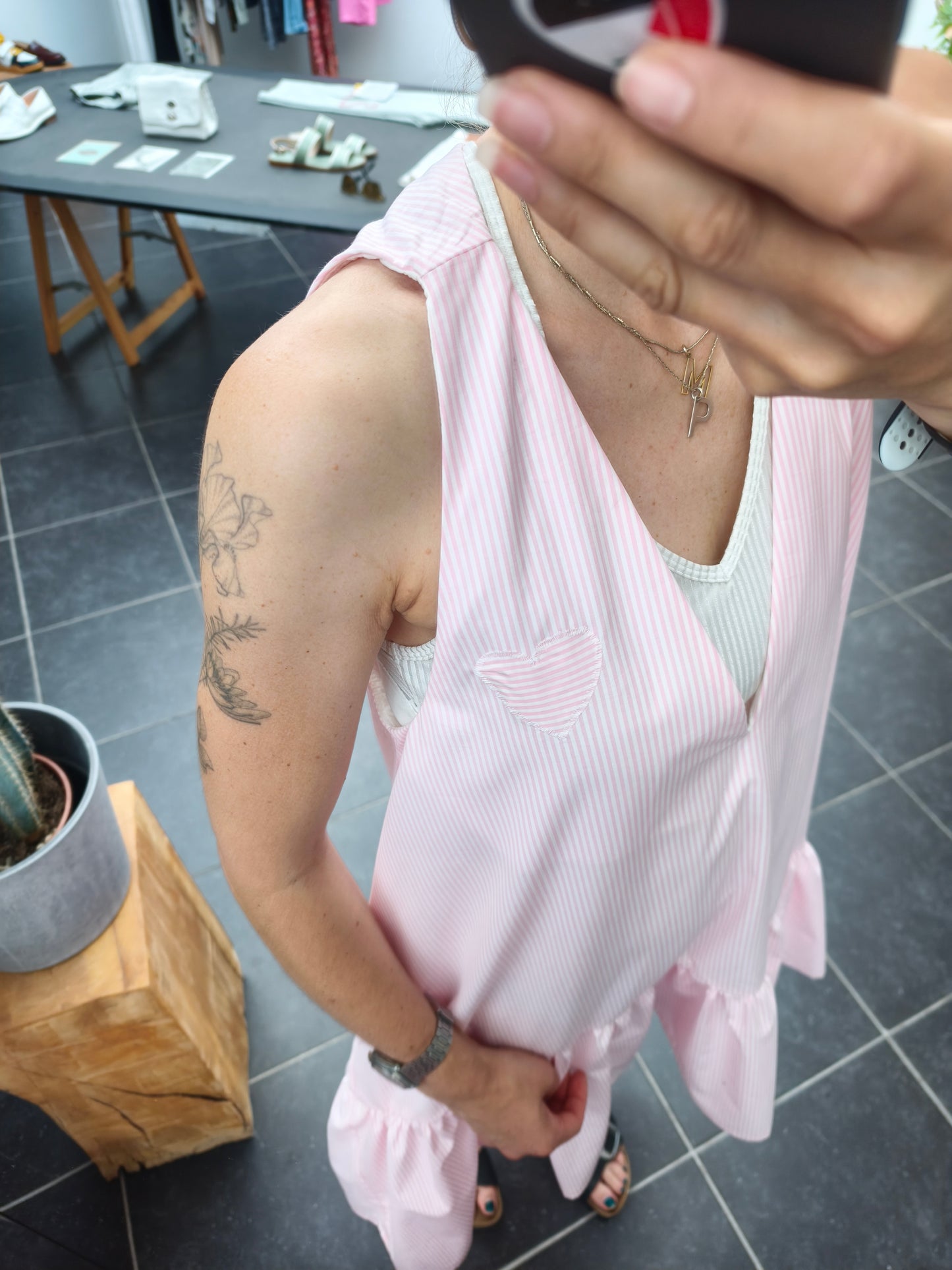 PEONY MINI DRESS - pink/white stripes