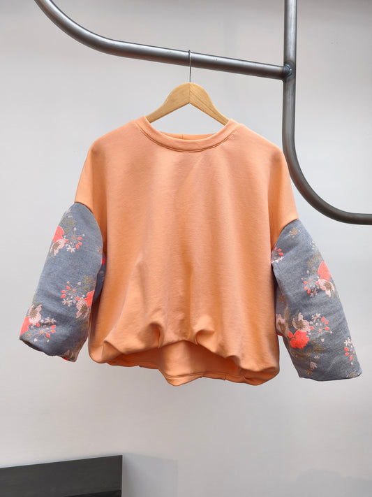 AIR sweater N°2 - Peach cotton sweater and blue brocade