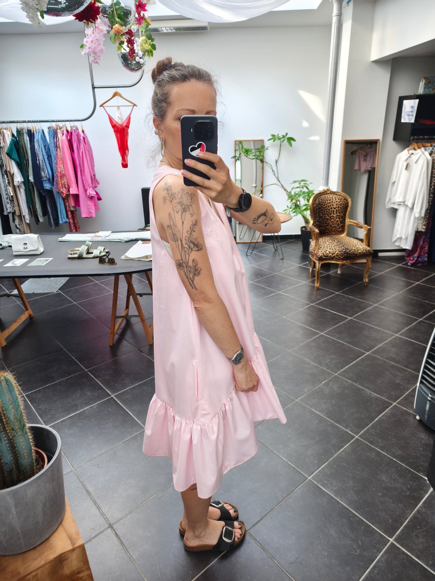 PEONY MINI DRESS - pink/white stripes