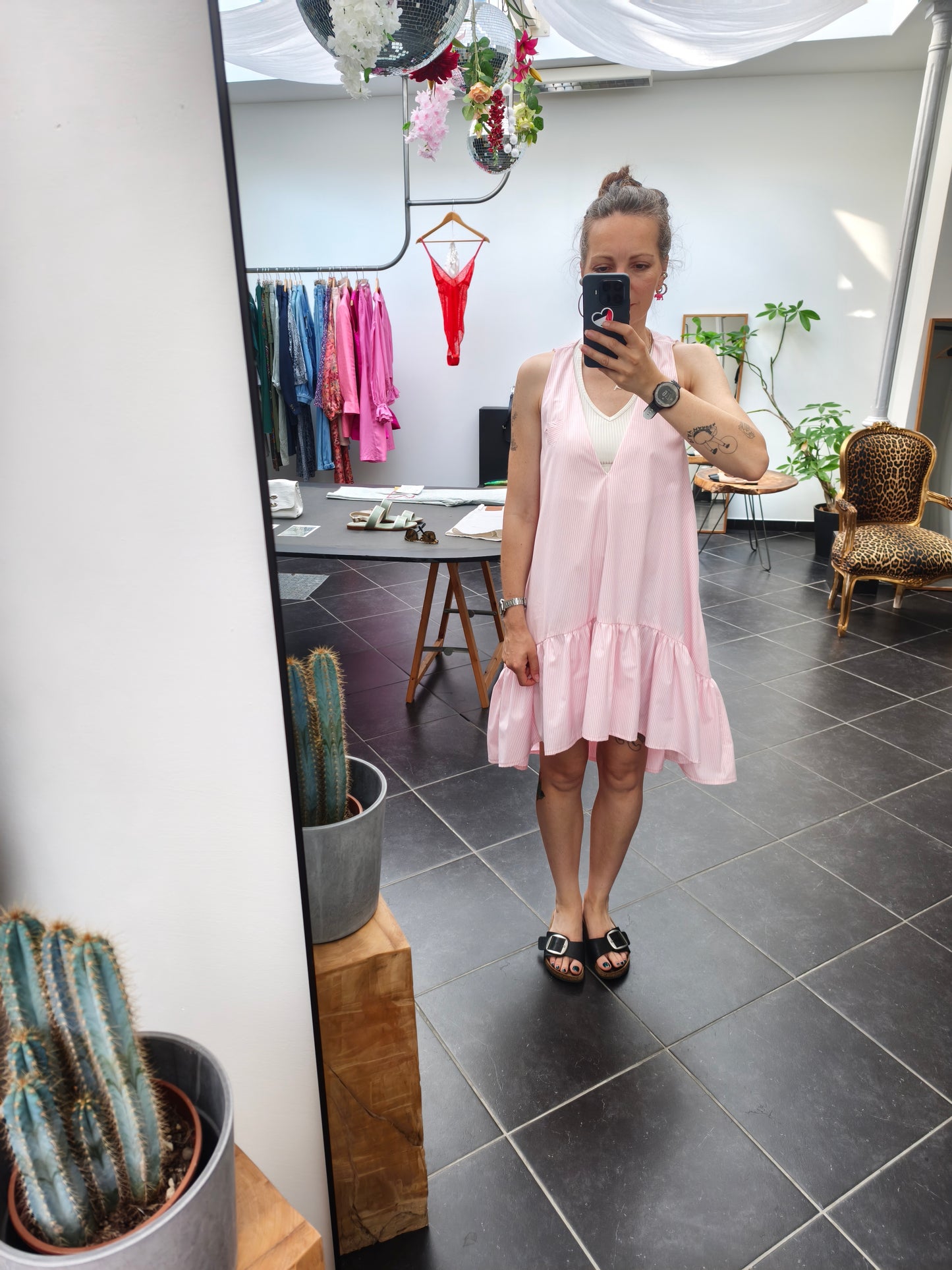 PEONY MINI DRESS - pink/white stripes